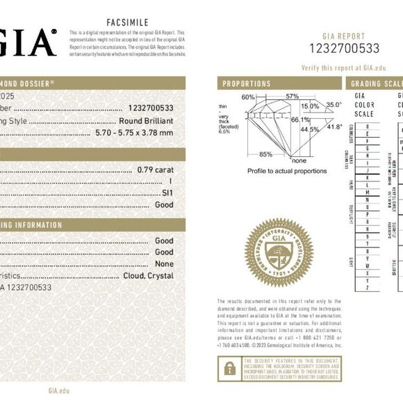 Loose Diamond - Round Brilliant .79ct GIA I SI1 Solitaire - Picture 4 of 4